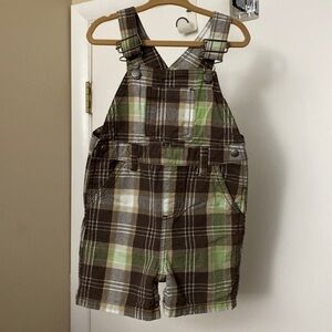 Gymboree cotton Plaid Overall Shorts 12-18M
